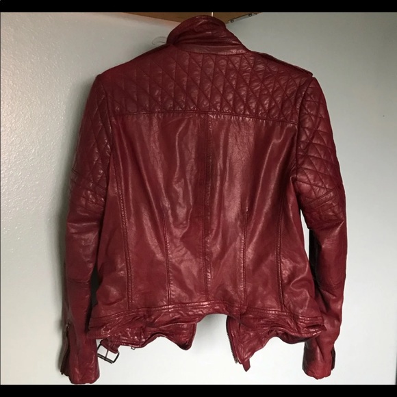 Muubaa Nido Leather Quilted Biker Jacket Deep Red - Picture 3 of 11